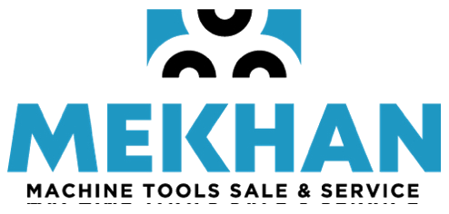 Logo Mekhan Machine Tools - Ingranaggi azzurro e nero