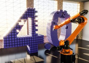 La connessione fra automazione industriale e AI, oggigiorno, è molto stretta. Nell'ambito dell'industria 4.0. diverse tecnologie AI vengono adoperate dall'industria per migliorare la produzione. Nella foto la rappresentazione simbolica dell'industria 4.0, con un braccio robotico che si muove.
